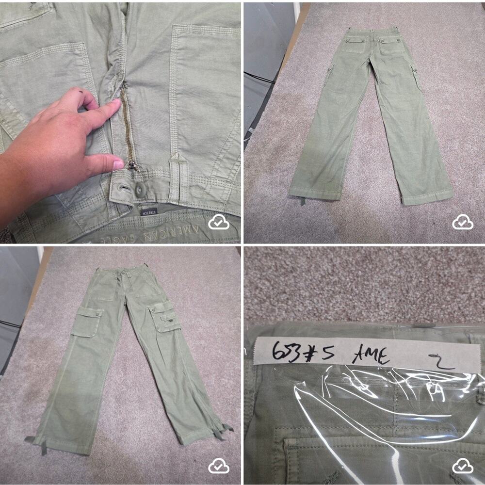 Parachute Baggy Jogger AEO Wide Leg Utility Cargo Pants Sz 2 Olive Green Stretch - Picture 12 of 12